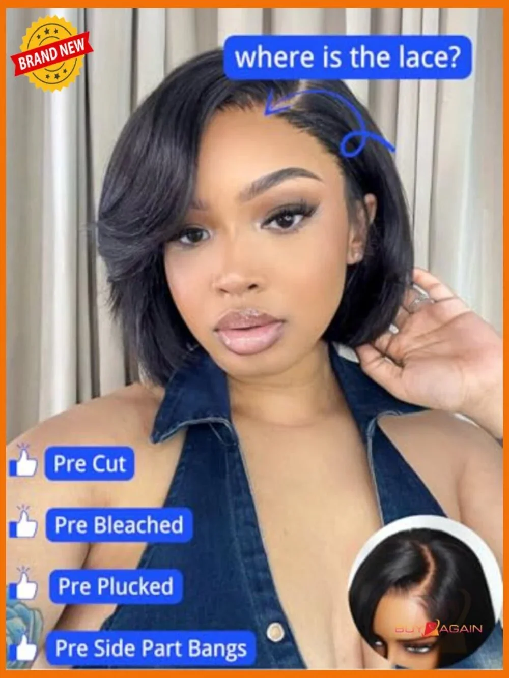 Glueless Short Layered Bob Drawstring Wig Human Hair 12inch